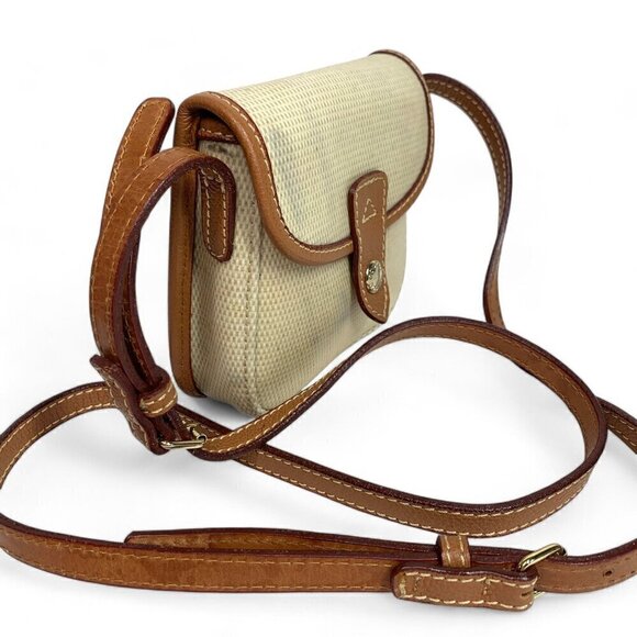 Vintage Dooney & Bourke Small Front Flap Crossbody Bag Beige Canvas Tan Trim - Picture 9 of 11